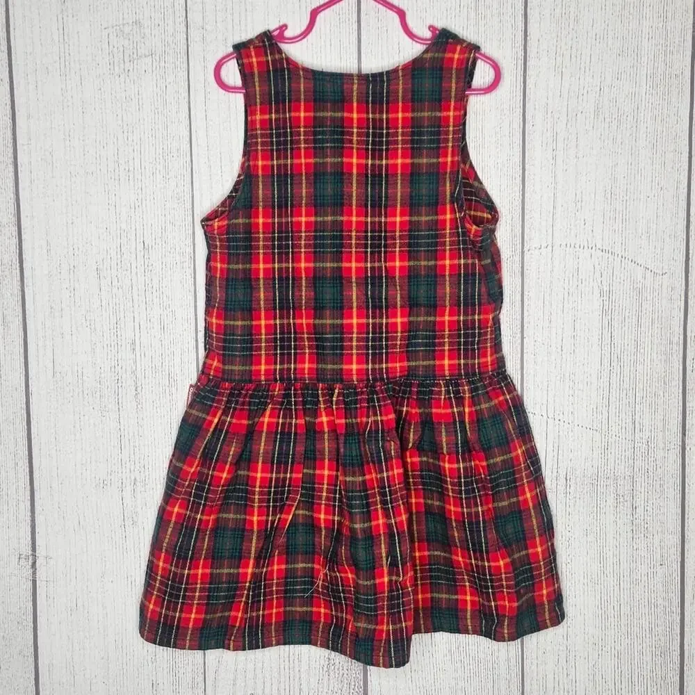 VTG 90s OshKosh B'gosh Red & Green Plaid Flannel Dress, size 5